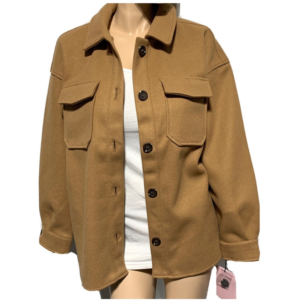 Avec Les Filles Shacket Size L Large SHIRT JACKET Button Cognac Camel Tan NWT